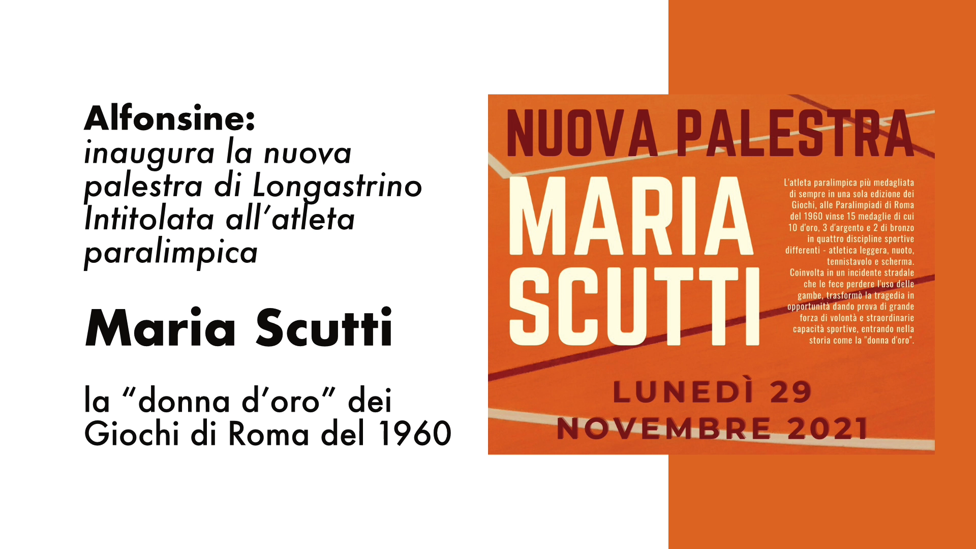 Inaugurazione nuova Palestra a Longastrino intitolata a: MARIA SCUTTI la “donna d’oro” dei Giochi di Roma 1960